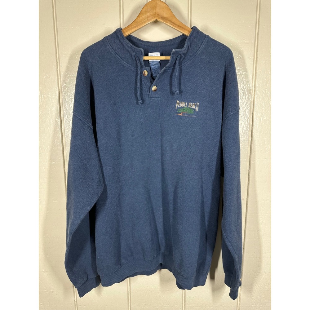 Crazy Shirts Sweatshirt Mens XL Blue Pebble Beach Henley Pullover Embroidered